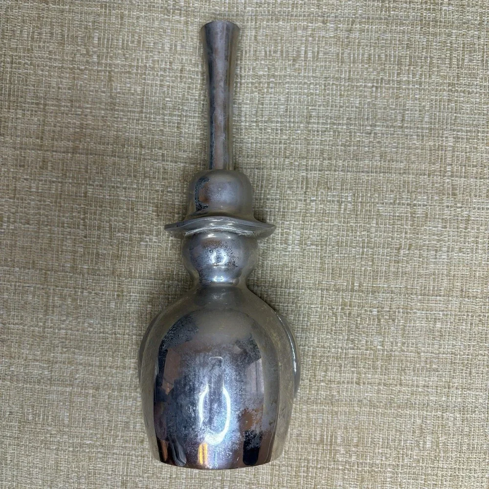 Crate And Barrel Snowman Bell Silver Metal  8